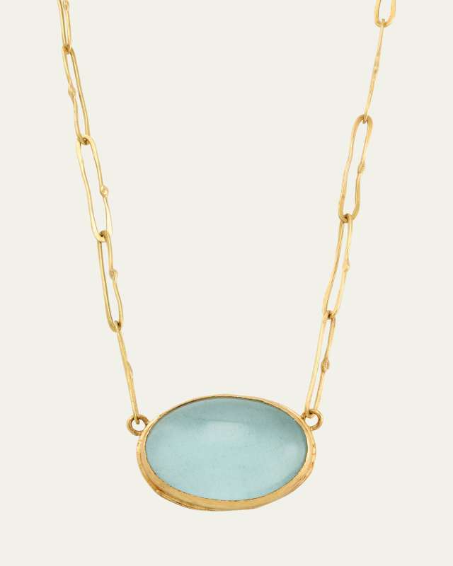 18K Yellow Gold Aquamarine Cabochon Echo Necklace